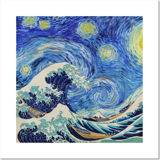 The Great Wave x Starry Night - Hokusai x Van Gogh Wall Art by creativewrld